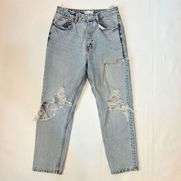 Zara Denim - Zara Women's Ripped Distressed Light Wash Denim Jeans Size 8